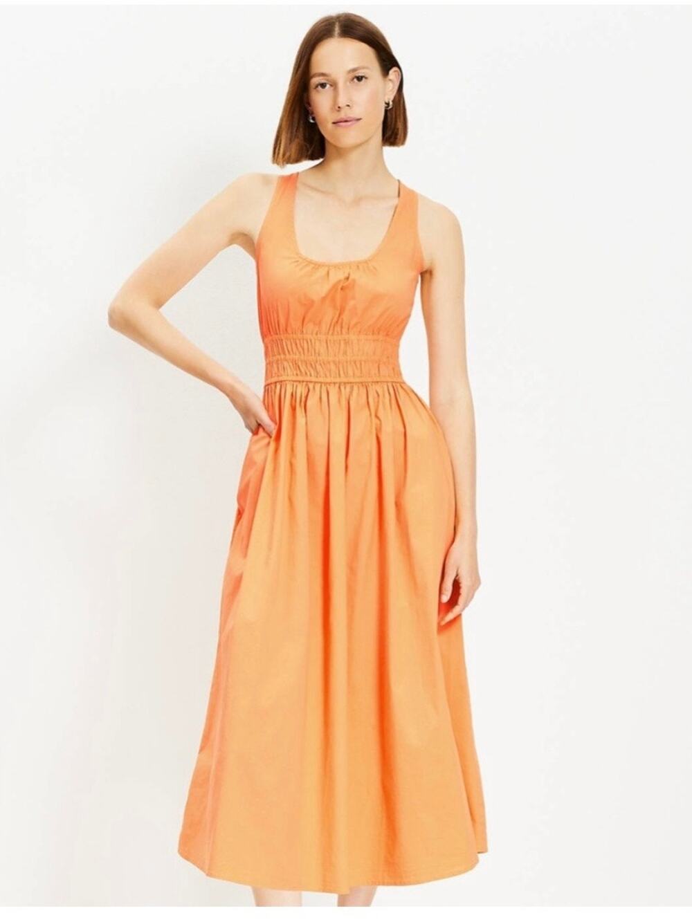 LOFT Smocked Tank Dress Tangerine Orange NEW L